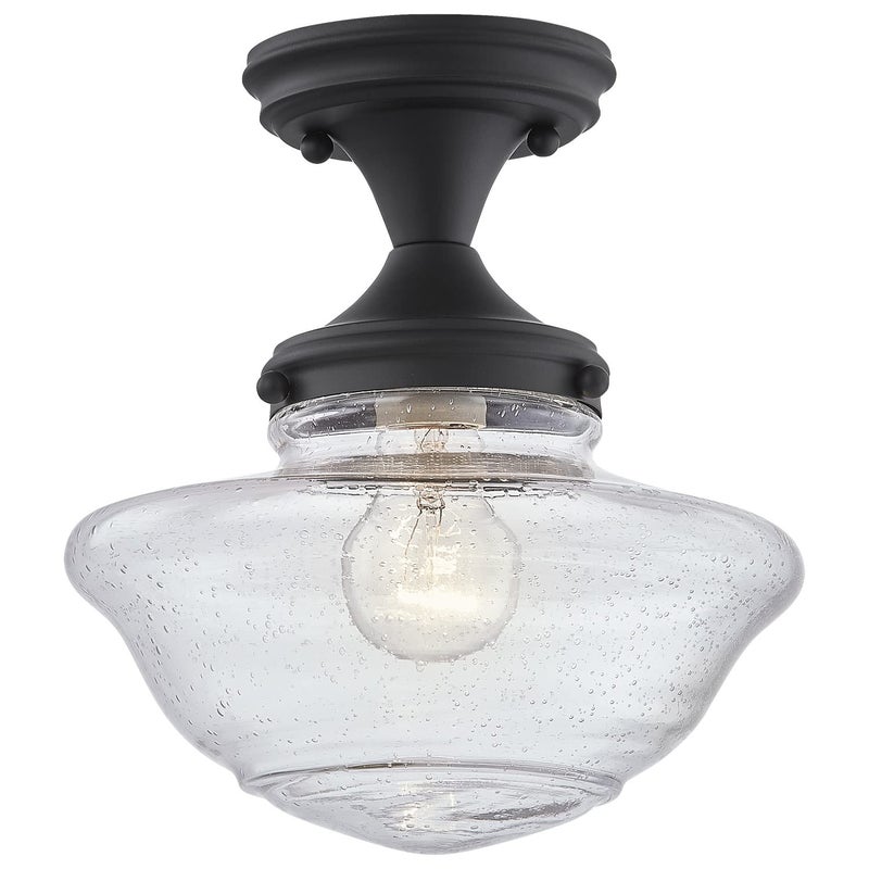 Design House Vintage-Inspired Schoolhouse Semi-Flush Mount Ceiling Light, 9 in x 9 in x 10 in, Matte Black, Clear Seeded Glass Shade, 587444 - Image 1